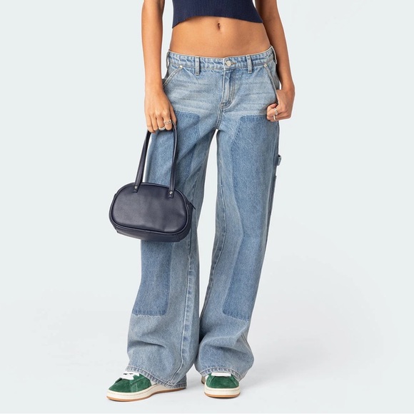 Edikted Denim - Edikted Faded Wash Low Rise Carpenter Jeans